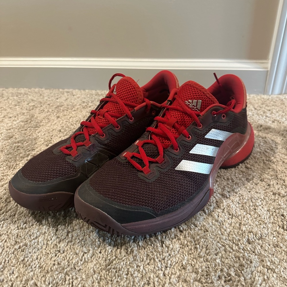 Adidas Red and Black Athletic Shoes with Supportive Midsole - For Tennis